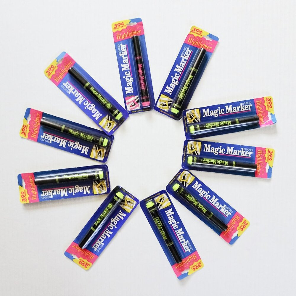 Vintage 1991 Lot of 10 Magic Marker Highlighter Ultra Smooth Fluorescent Yellow
